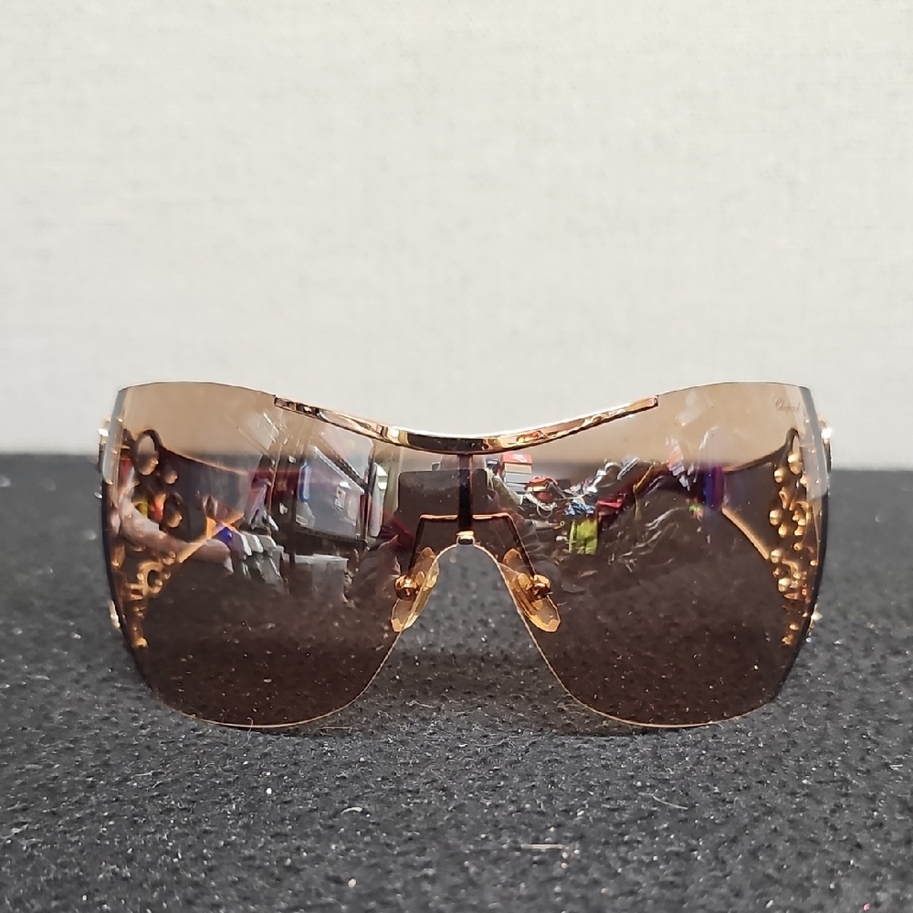 Chopard Brown Gradient Shield Sunglasses with Gold Accents